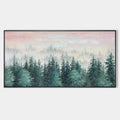 MISTY PINES: Panoramic Forest Landscape Painting, Misty Trees, Green