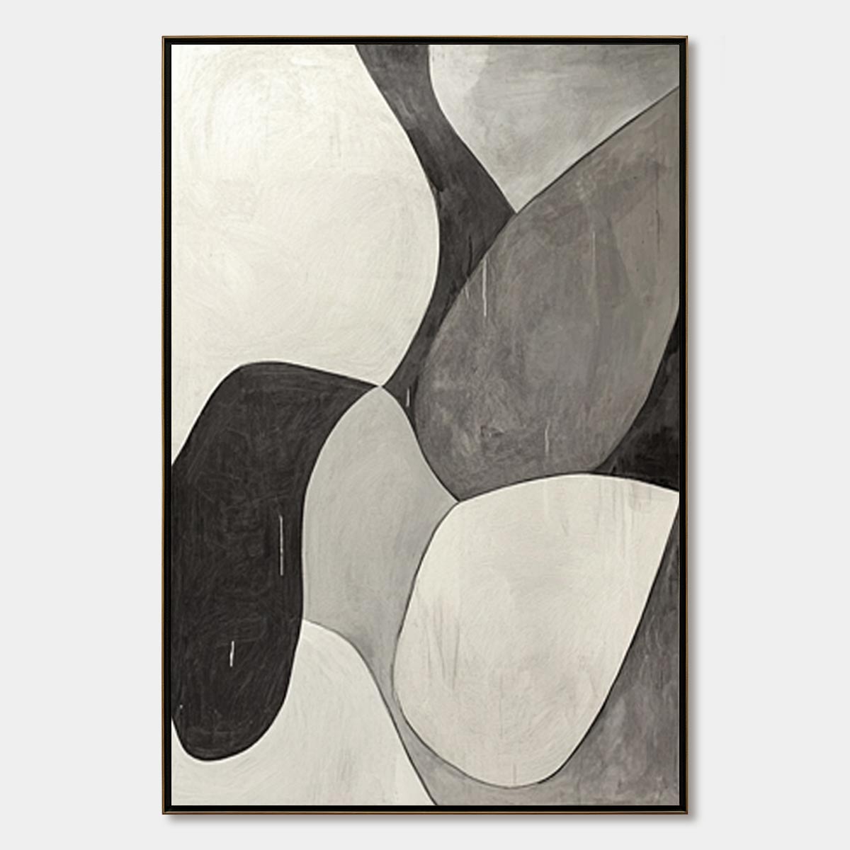 MONOCHROME FLOW: Minimalist Abstract Shapes Oil Painting