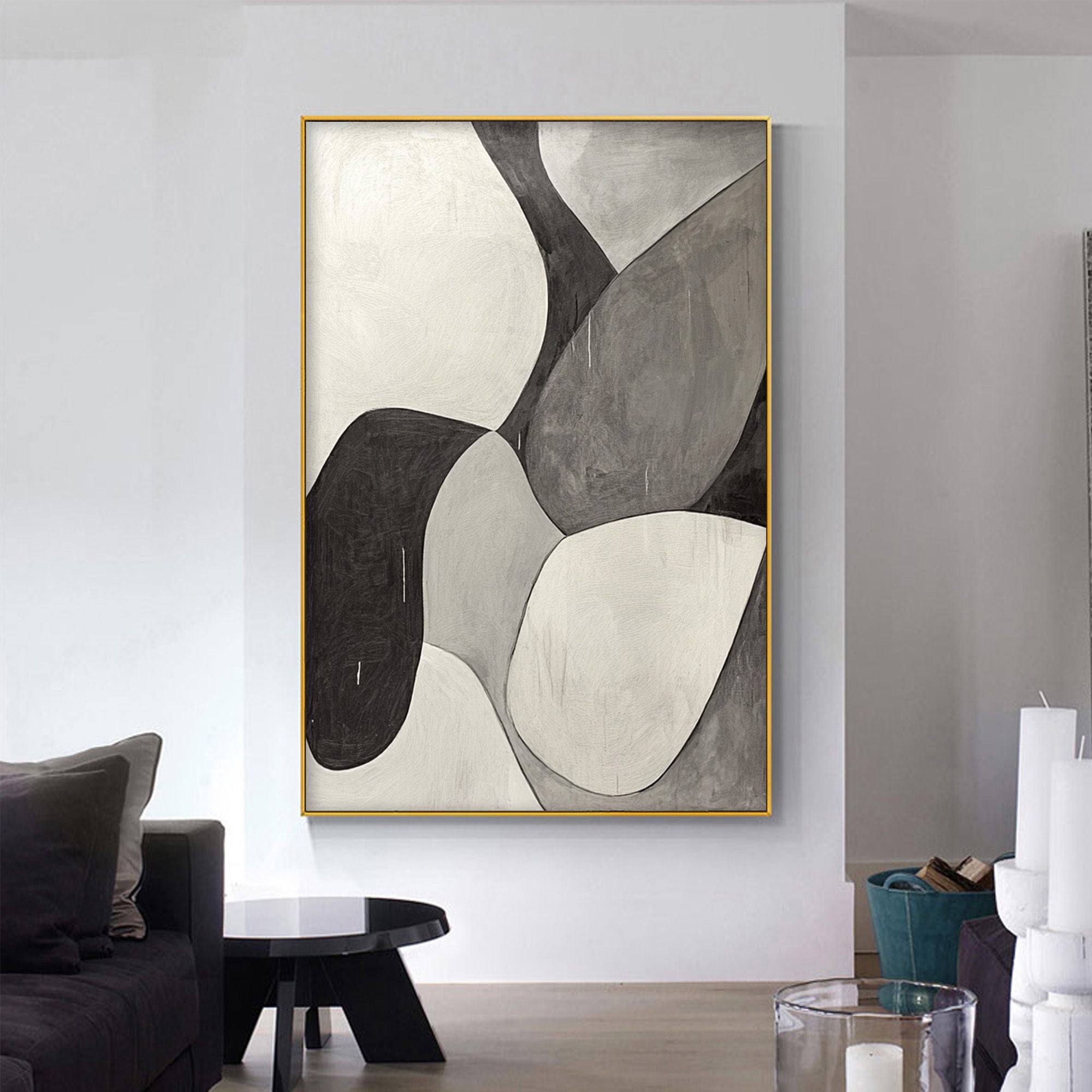 MONOCHROME FLOW: Minimalist Abstract Shapes Oil Painting