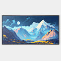 MOONLIT MAJESTY: Panoramic Mountain Landscape Oil Painting with Moon