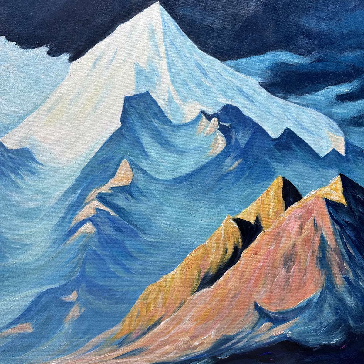 MOONLIT MAJESTY: Panoramic Mountain Landscape Oil Painting with Moon