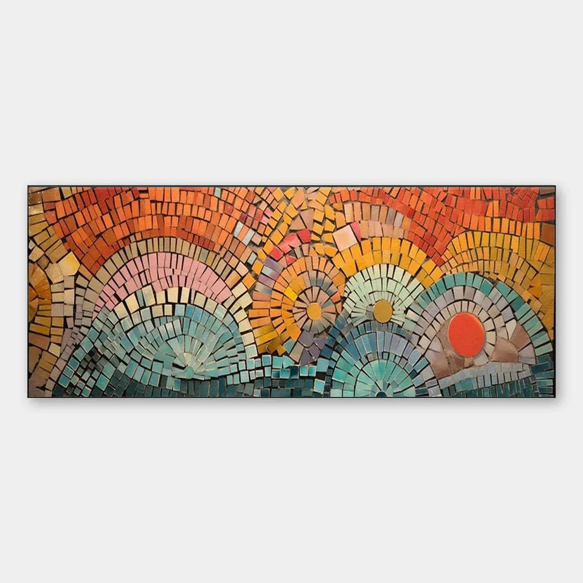 MOSAIC SUNSET PANORAMIC: Mosaic Painting, Panoramic Wall Art, Colorful Decor
