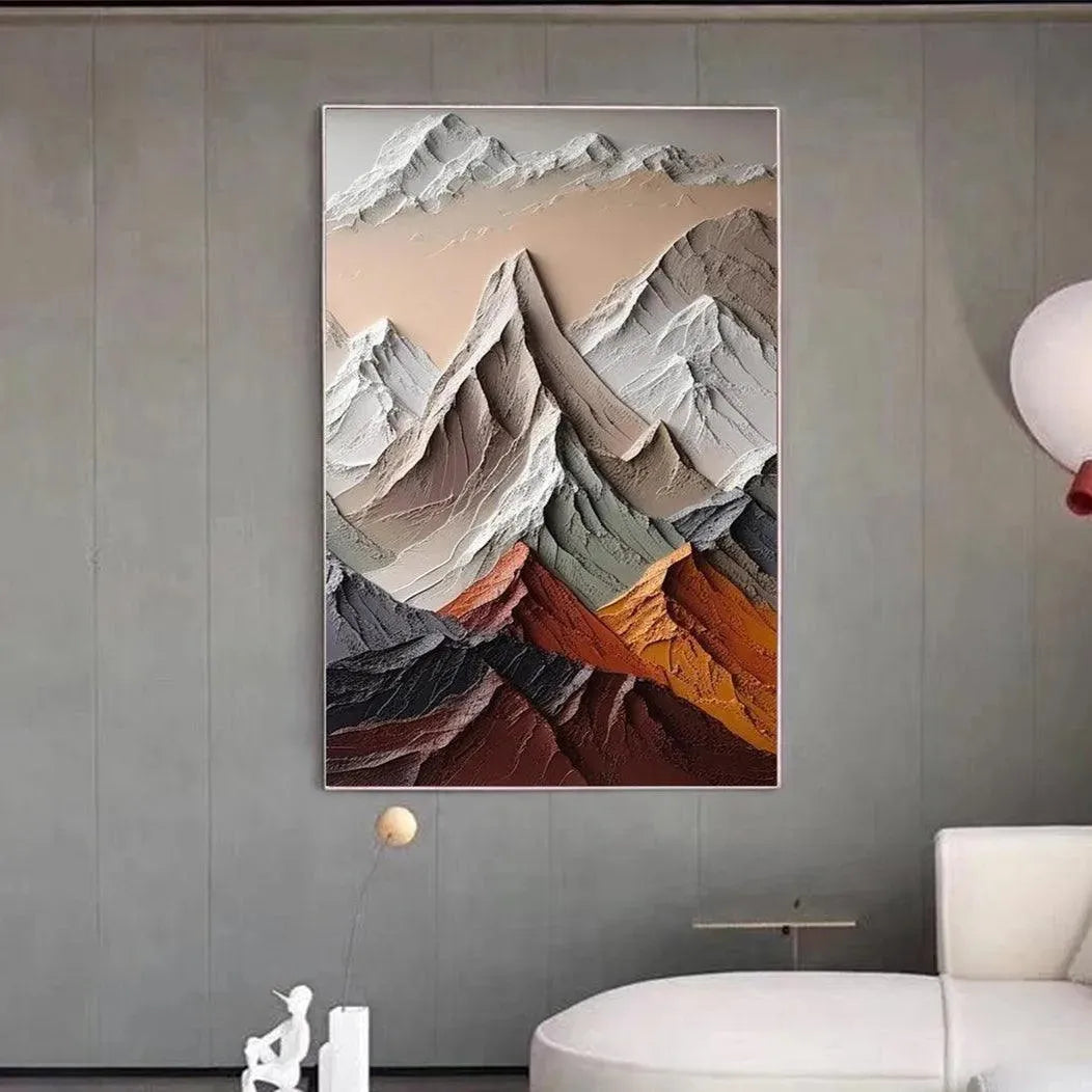 MAJESTIC PEAKS: Textured Impasto Mountain Landscape Painting in Earthy Tones