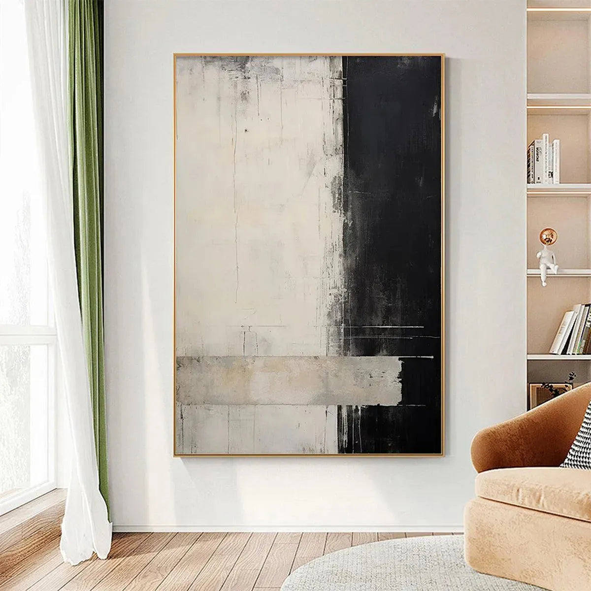 MONOCHROME MINIMALISM: Abstract Painting, Black and White Wall Art, Textured Canvas, Vertical