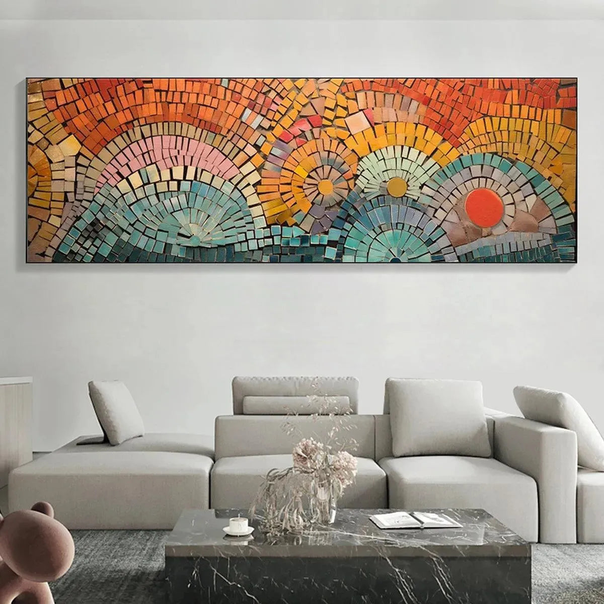 MOSAIC SUNSET PANORAMIC: Mosaic Painting, Panoramic Wall Art, Colorful Decor