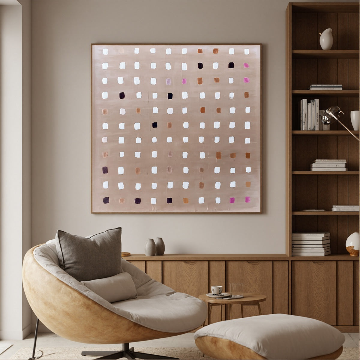 NEUTRAL HARMONY: Minimalist Abstract Grid Oil Painting