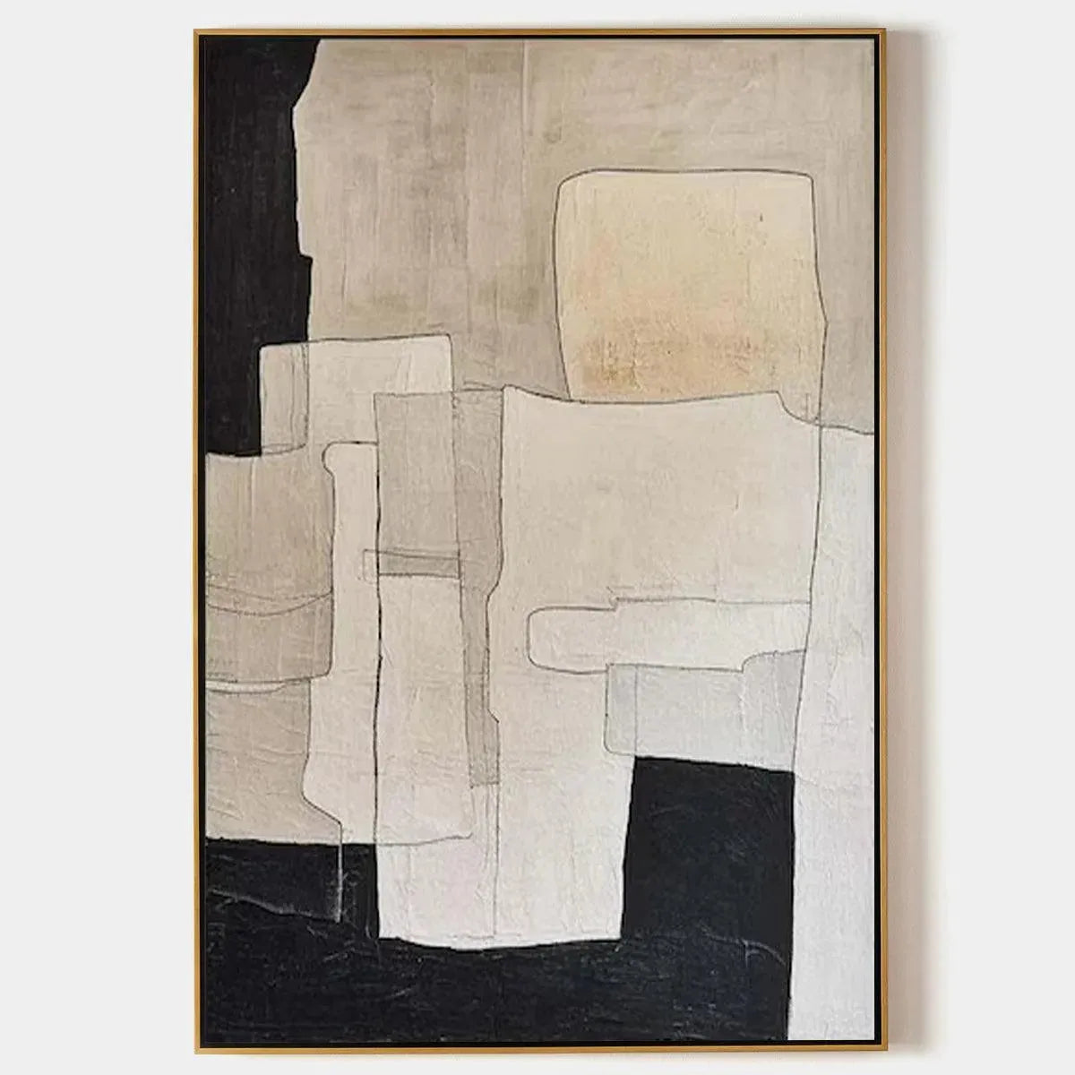 NEUTRAL ABSTRACT: Minimalist Abstract Painting in Beige and Black