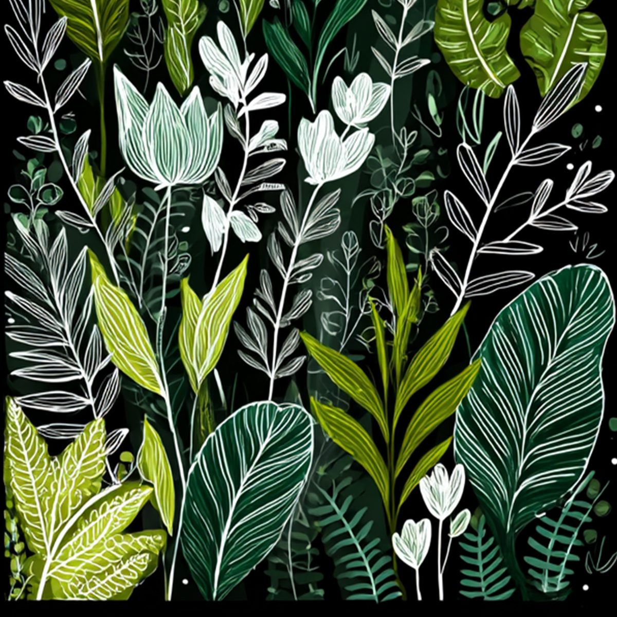 NOCTURNAL GARDEN: Modern Graphic Botanical Illustration Art