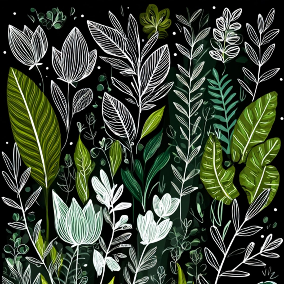 NOCTURNAL GARDEN: Modern Graphic Botanical Illustration Art