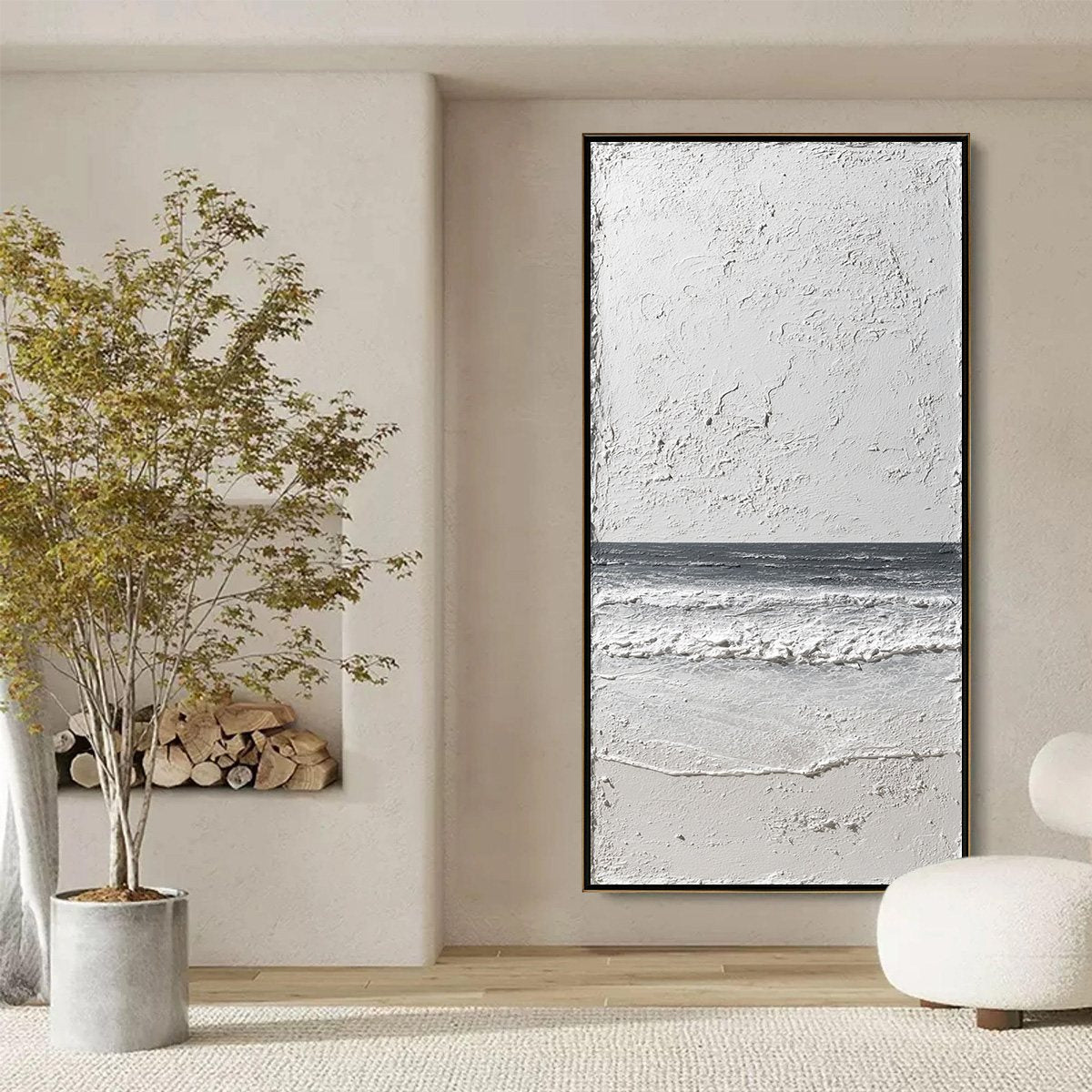 NOIR HORIZON: Textured Minimalist Black and White Seascape