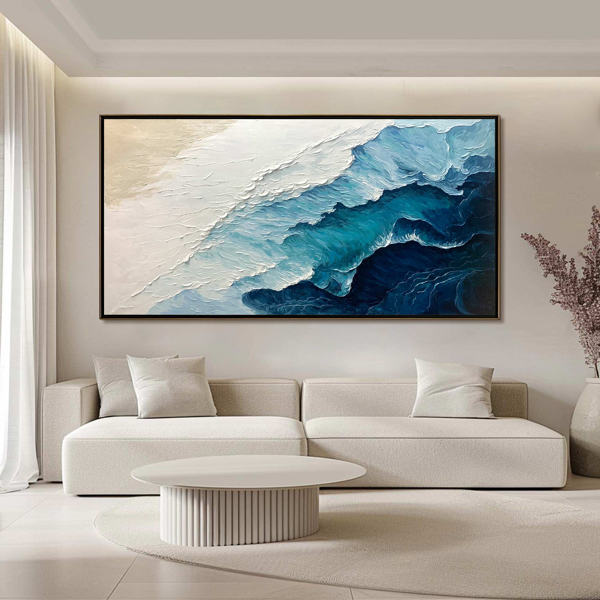 Ready to Ship | Ocean Whispers: Blue-White Textured Seascape Wall Art