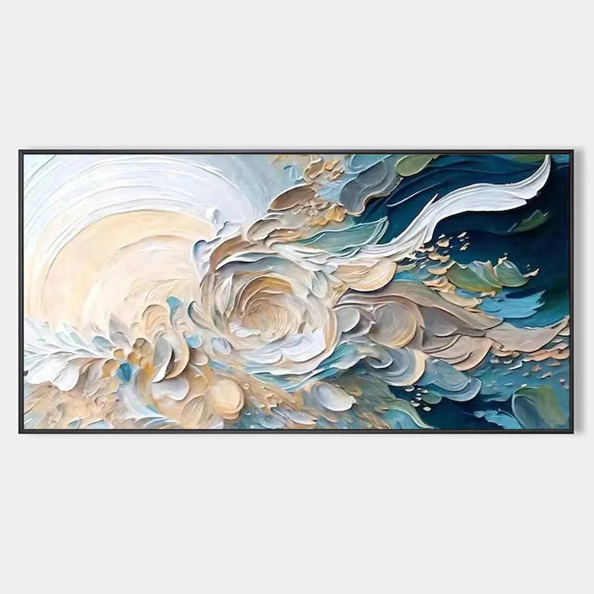 OCEANIC BLOOM: Textured Abstract Floral Painting in Blue and Beige