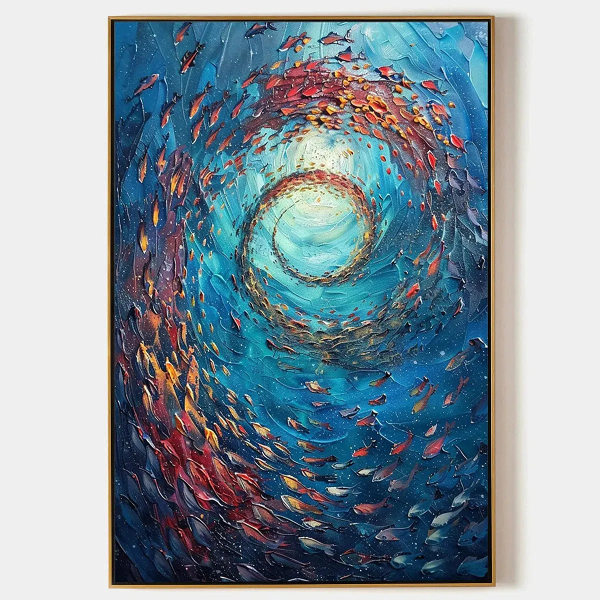 OCEANIC VORTEX: Vertical Fish Painting, Impasto