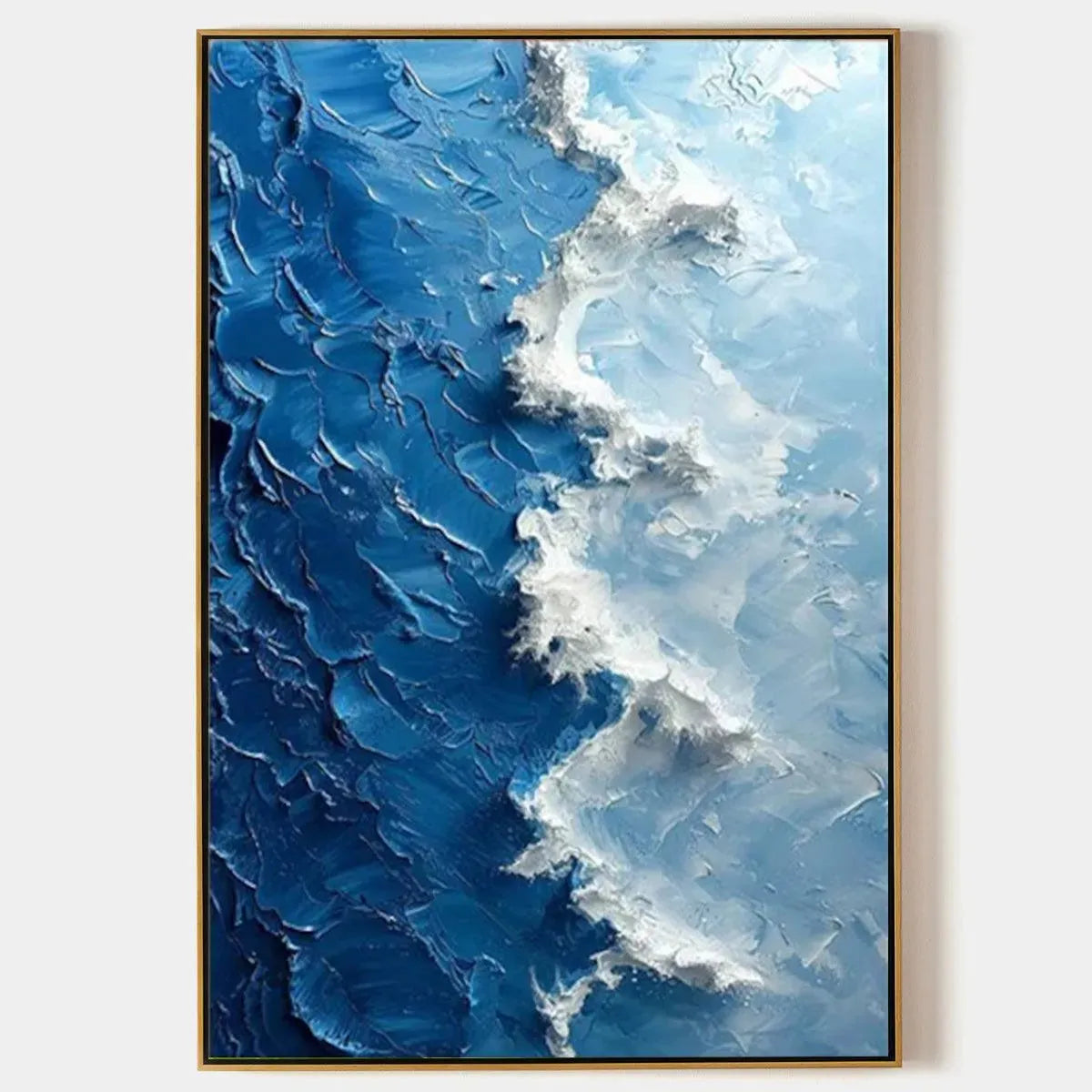 OCEANIC WHISPERS: Textured Ocean Painting, Blue Abstract Wall Art, Vertical Canvas, Impasto Decor