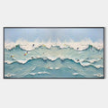 OCEAN'S HEARTBEAT: Panoramic Ocean Wave Painting with Surfers for Living Room