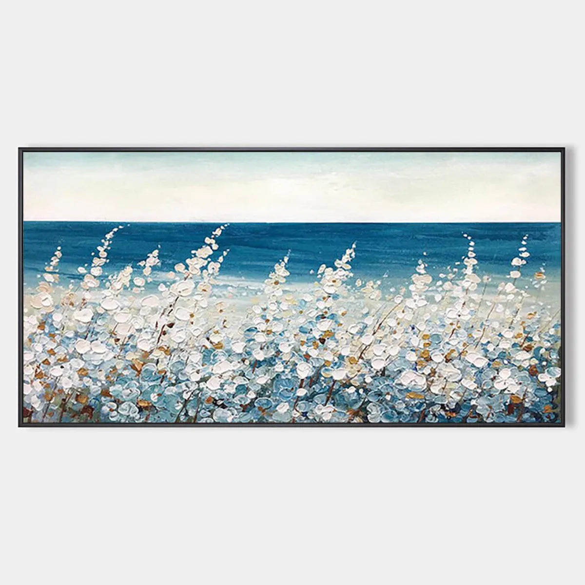 OCEAN BREEZE: Impasto Seascape Oil Painting in Blue and White