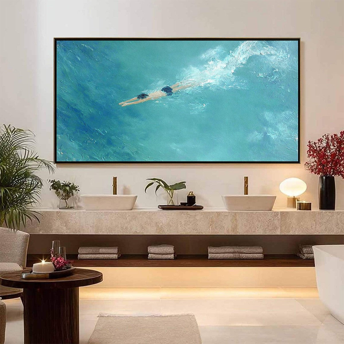 OCEAN DIVE: Textured Minimalist Seascape Oil Painting
