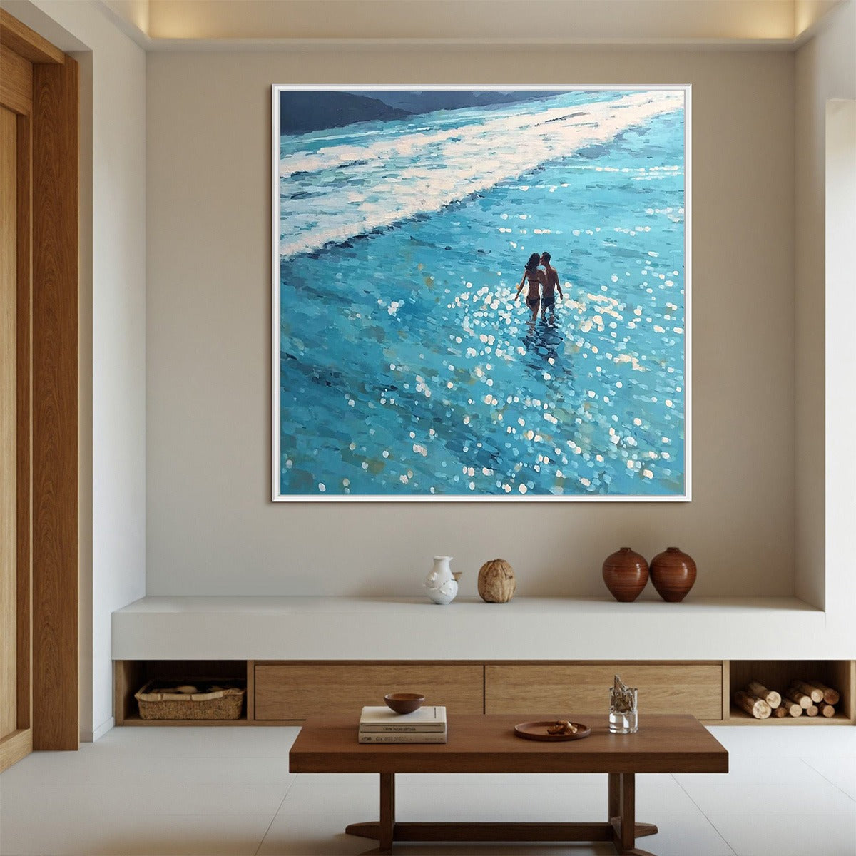 OCEAN EMBRACE: Romantic Beach Scene Oil Painting