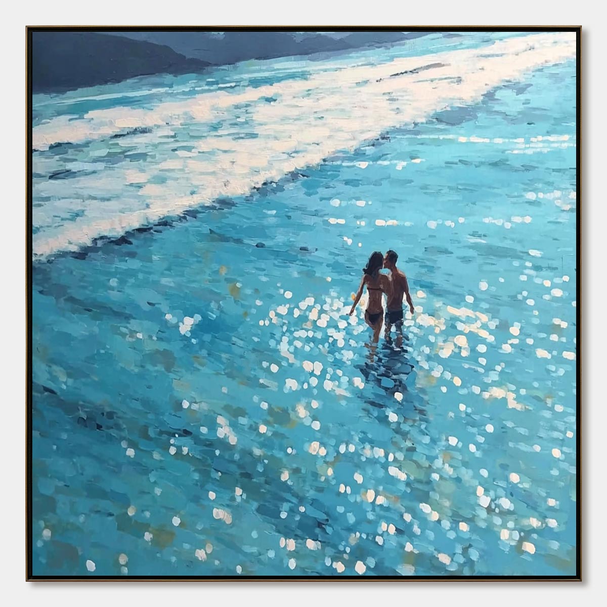 OCEAN EMBRACE: Romantic Beach Scene Oil Painting