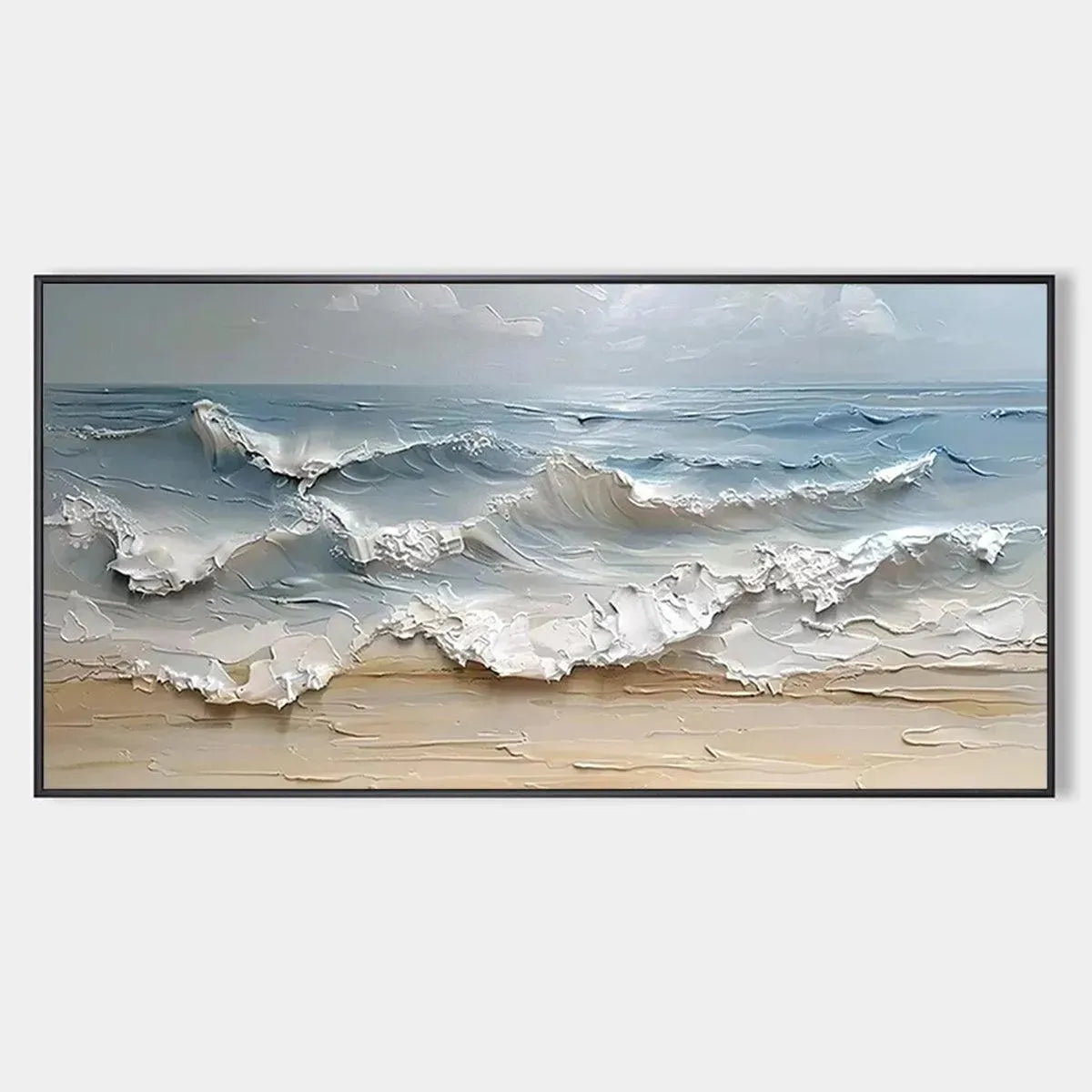 OCEAN'S EMBRACE: Textured Seascape Painting, Impasto Wall Art, Horizontal Canvas, Ocean Decor