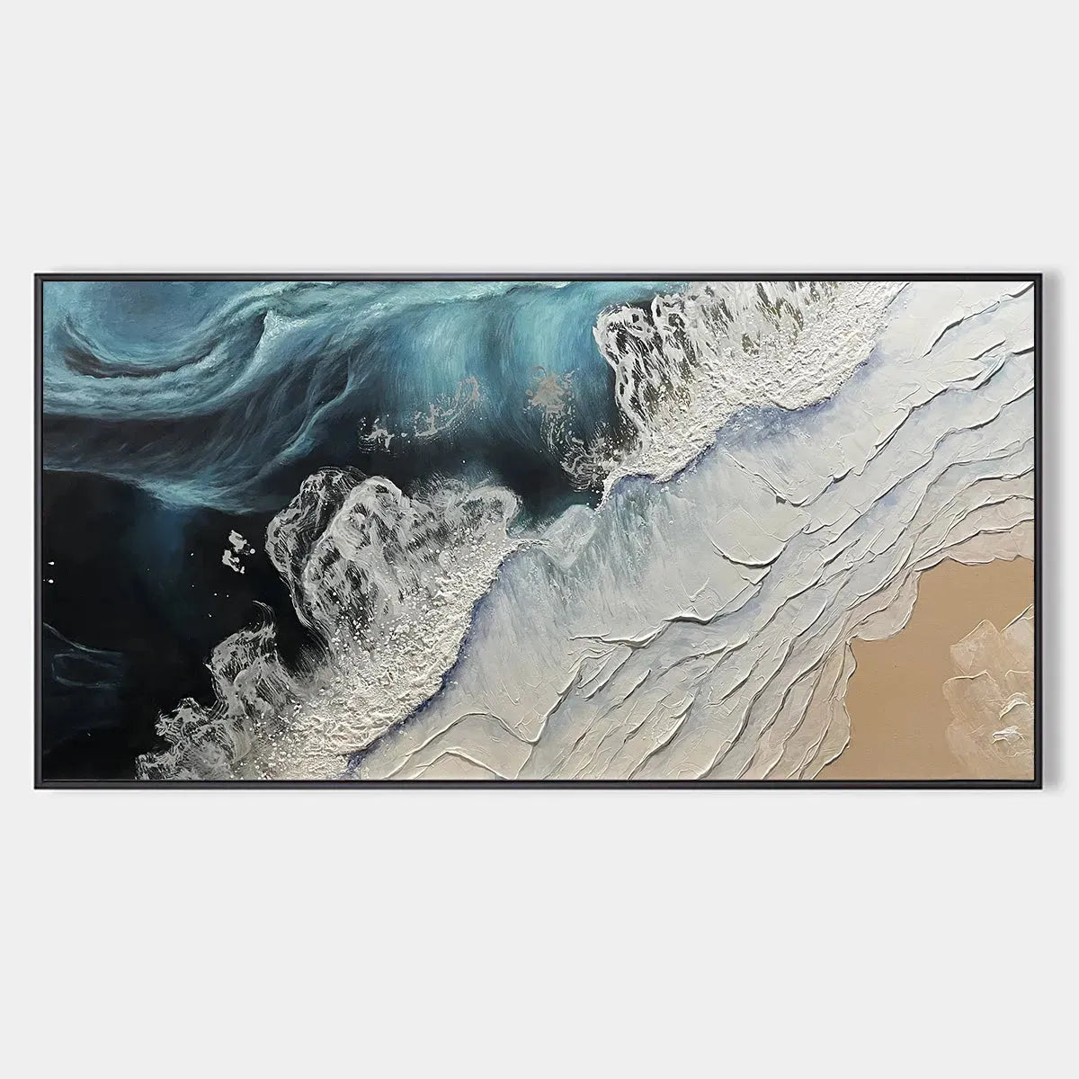 OCEAN’S EMBRACE: Ocean Painting in Blue, White, and Beige, Textured Canvas, Modern Wall Art