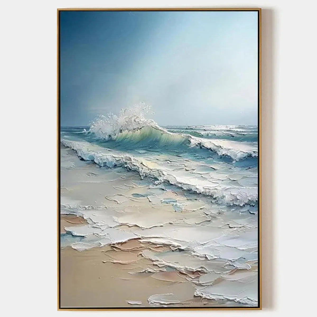 OCEAN'S EMBRACE: Textured Ocean Painting, Impasto Wall Art, Vertical Canvas, Beach Decor