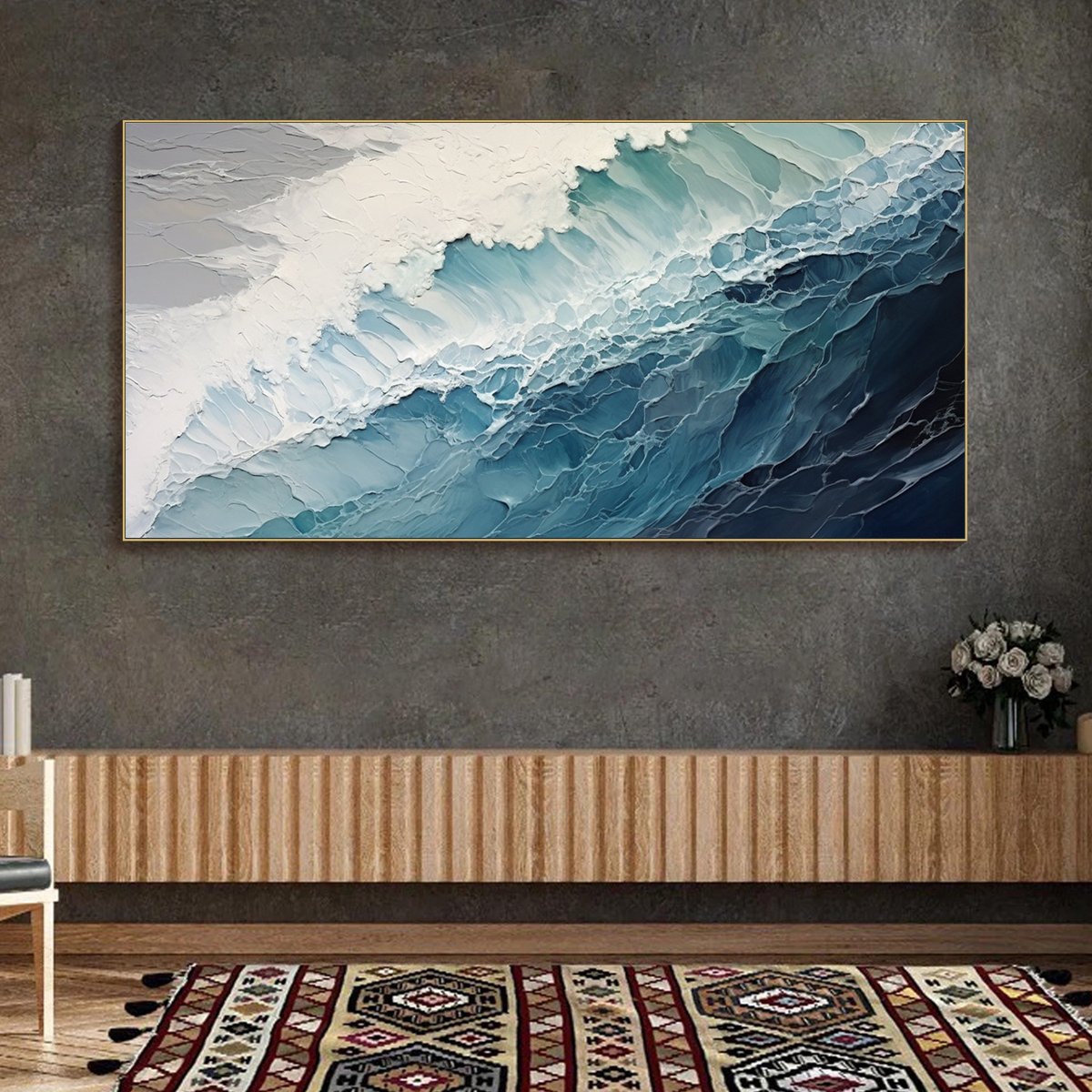 OCEAN'S EMBRACE: Textured Abstract Seascape Oil Painting