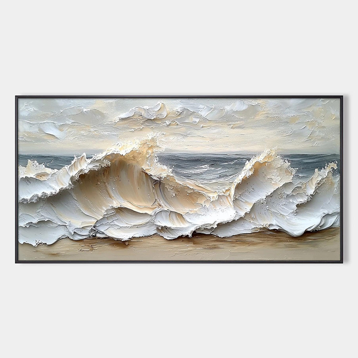 OCEAN'S EMBRACE: Textured Impasto Coastal Wave Oil Painting