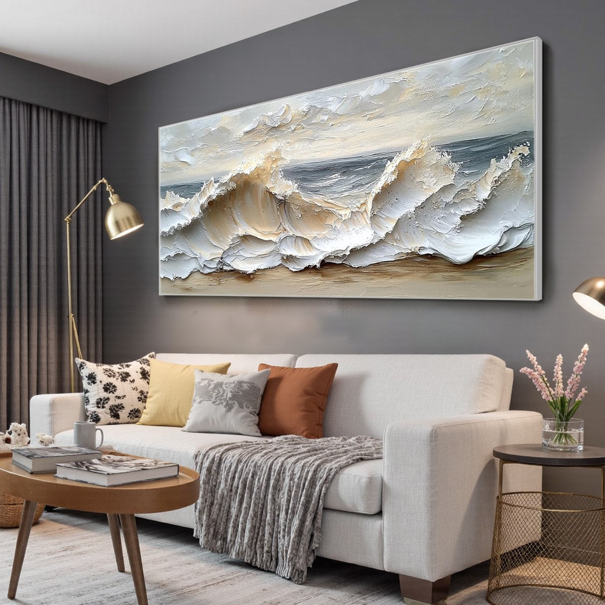 OCEAN'S EMBRACE: Textured Impasto Coastal Wave Oil Painting