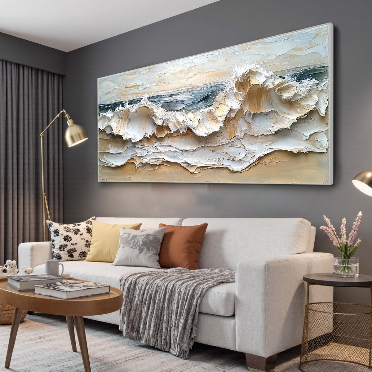 OCEAN'S EMBRACE: Textured Impasto Coastal Wave Oil Painting