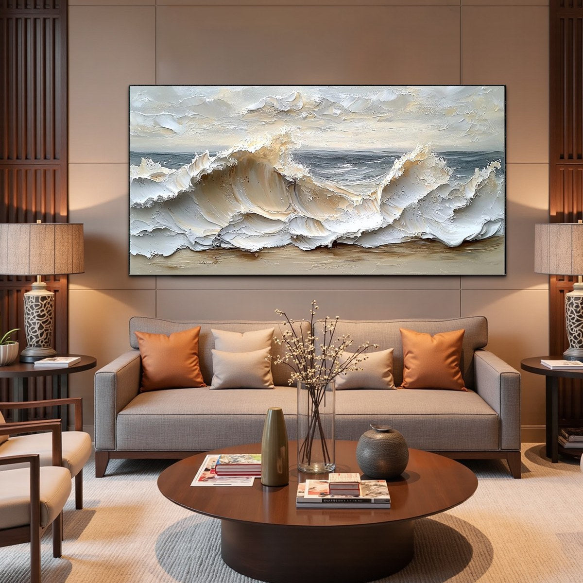 OCEAN'S EMBRACE: Textured Impasto Coastal Wave Oil Painting