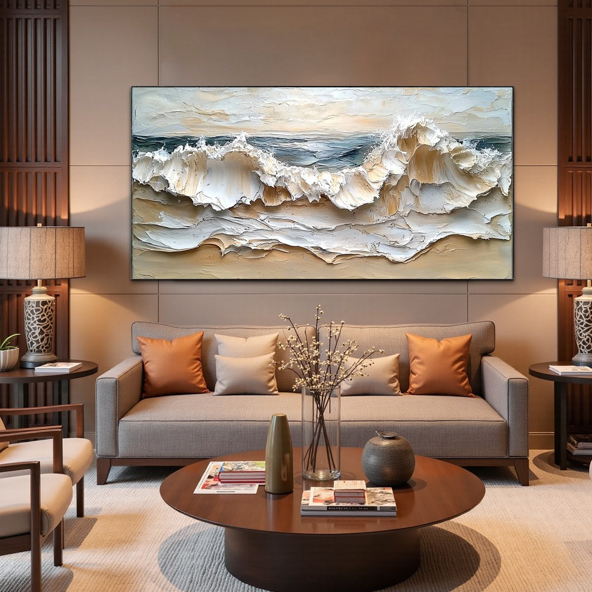 OCEAN'S EMBRACE: Textured Impasto Coastal Wave Oil Painting