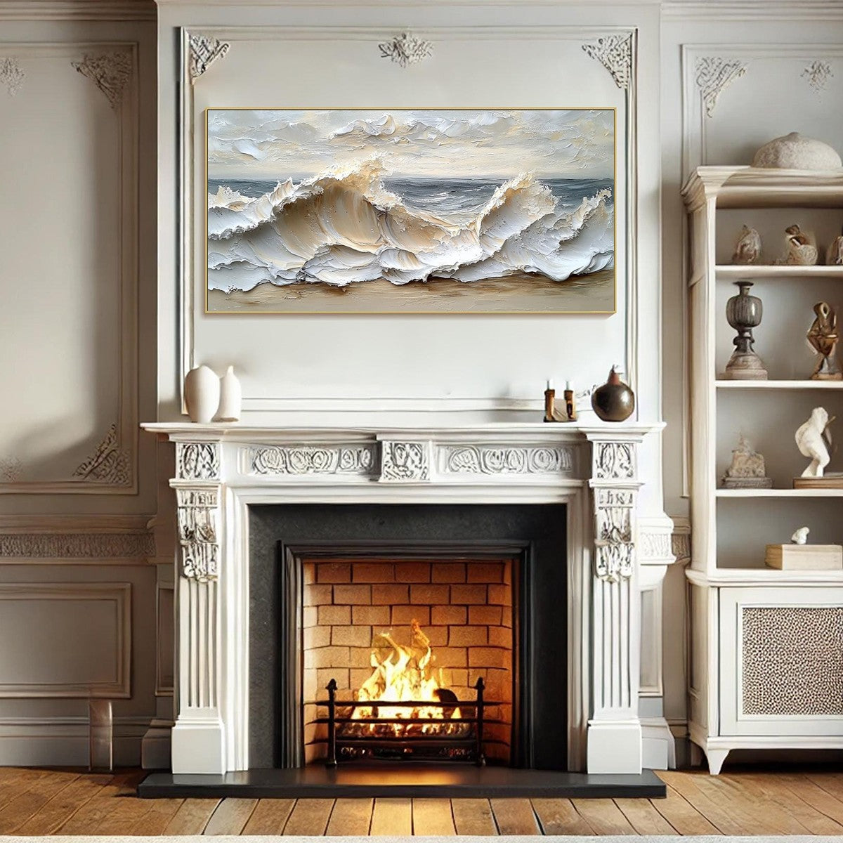 OCEAN'S EMBRACE: Textured Impasto Coastal Wave Oil Painting