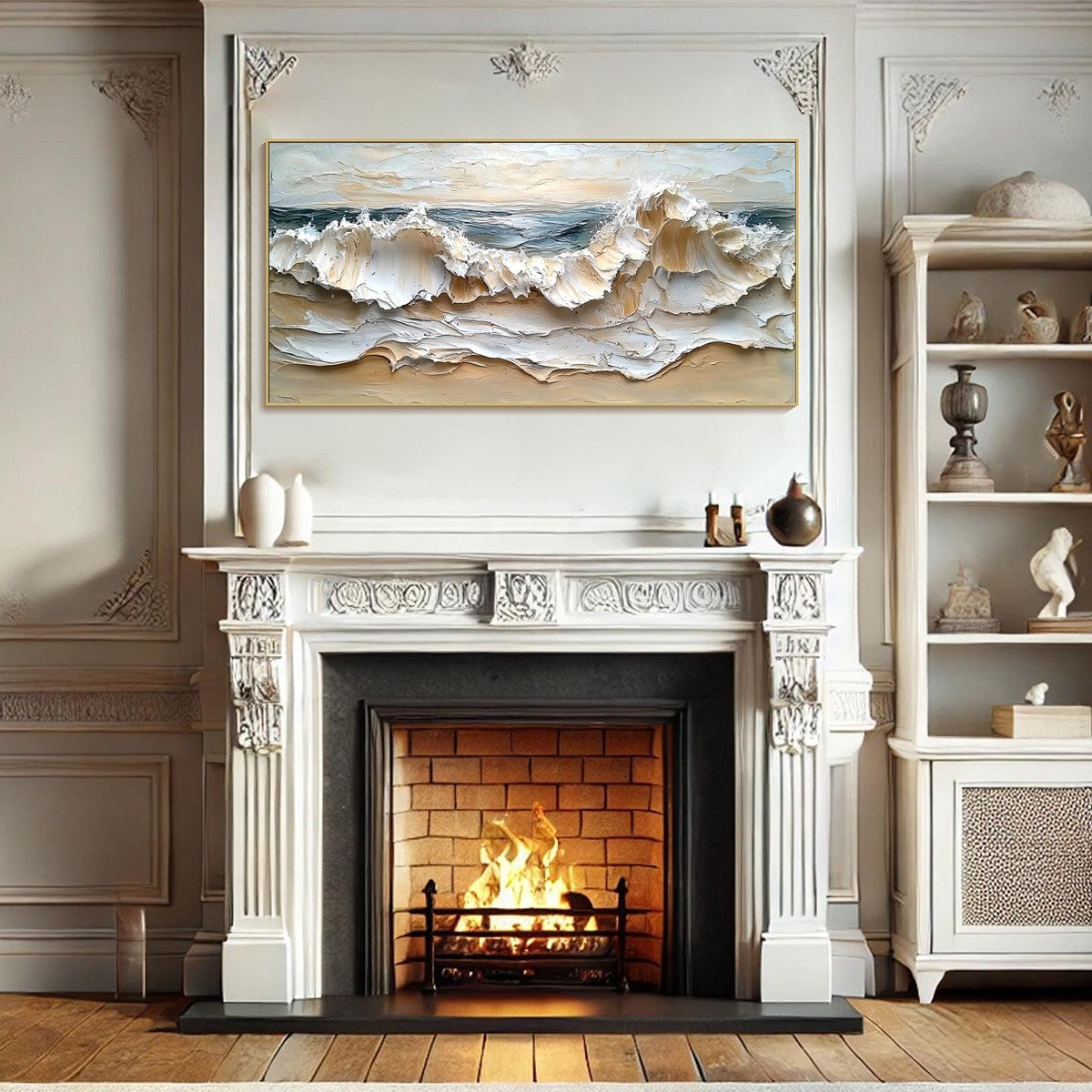 OCEAN'S EMBRACE: Textured Impasto Coastal Wave Oil Painting