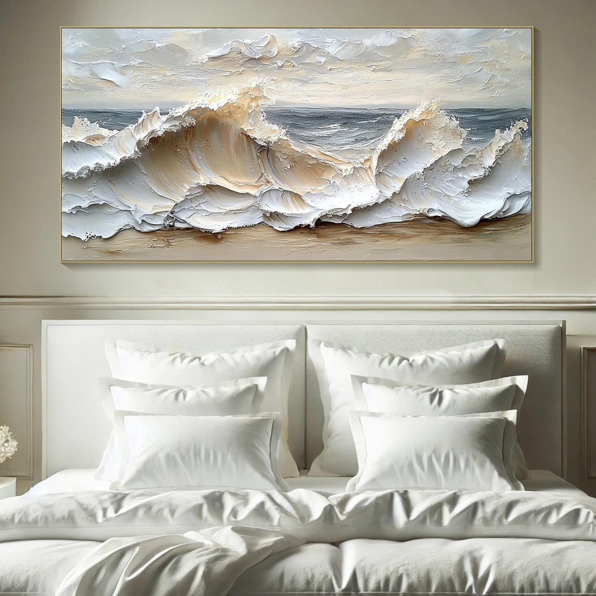 OCEAN'S EMBRACE: Textured Impasto Coastal Wave Oil Painting
