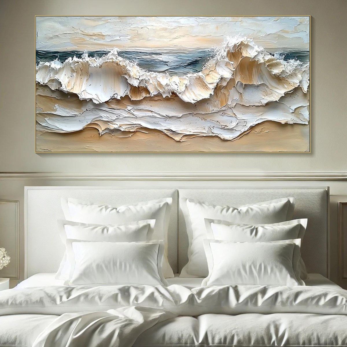 OCEAN'S EMBRACE: Textured Impasto Coastal Wave Oil Painting