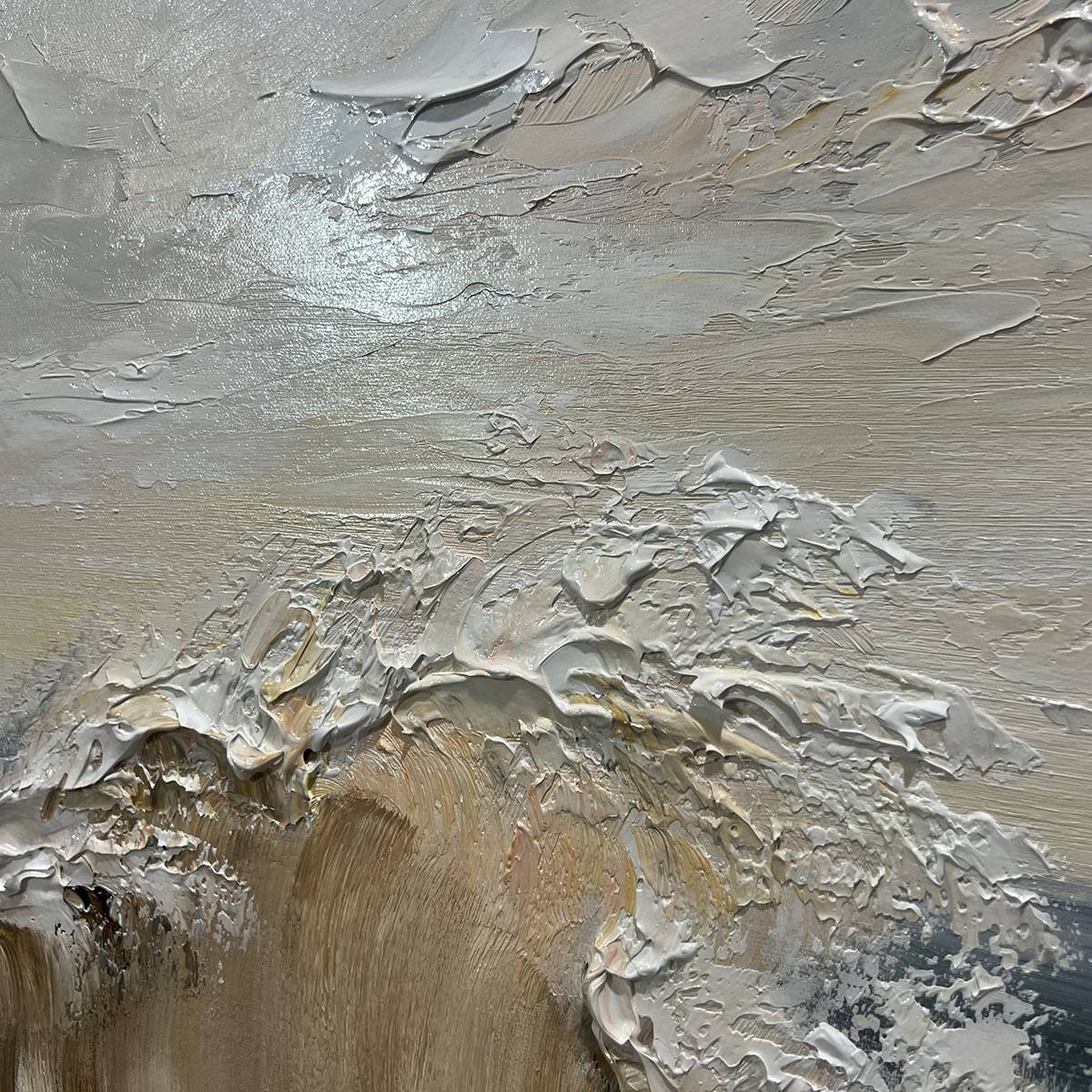 OCEAN'S EMBRACE: Textured Impasto Coastal Wave Oil Painting