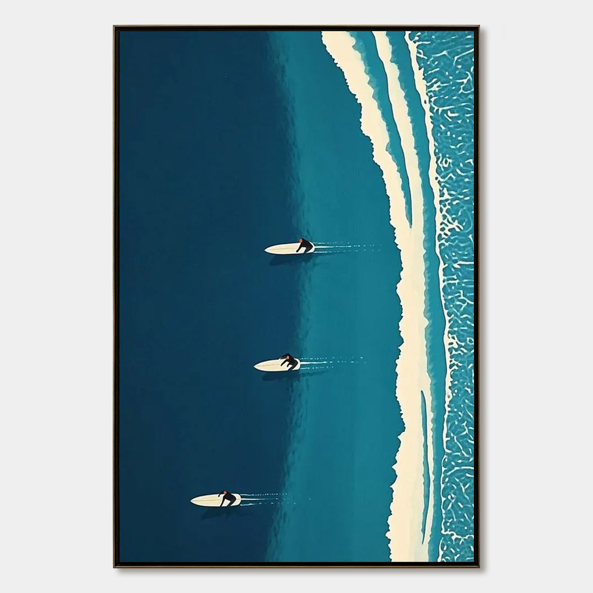 OCEAN'S THREE: Minimalist Aerial Surfing Scene Oil Painting