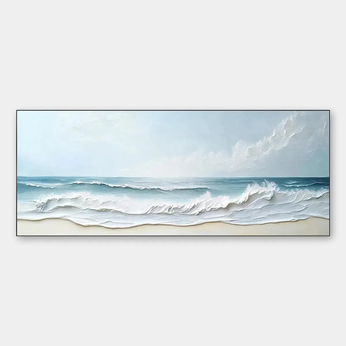 OCEAN WAVES PANORAMIC: Panoramic Ocean Painting, Beach Wall Art