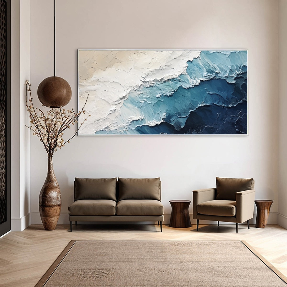 OCEAN WHISPERS: Textured Seascape Painting, Ocean Waves, Blue and White, Living Room, Bedroom