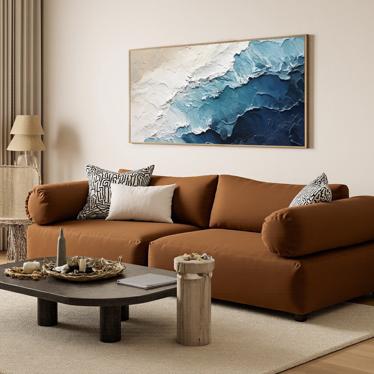 OCEAN WHISPERS: Textured Seascape Painting, Ocean Waves, Blue and White, Living Room, Bedroom