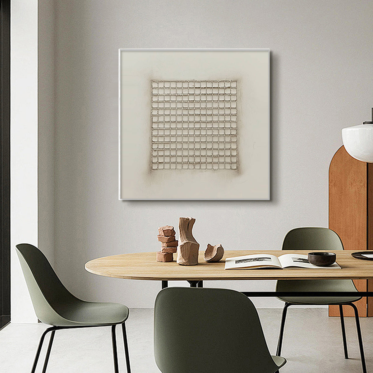 ORDERED CHAOS: Textured Minimalist Grid Oil Painting