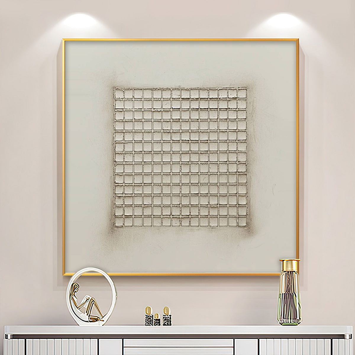 ORDERED CHAOS: Textured Minimalist Grid Oil Painting