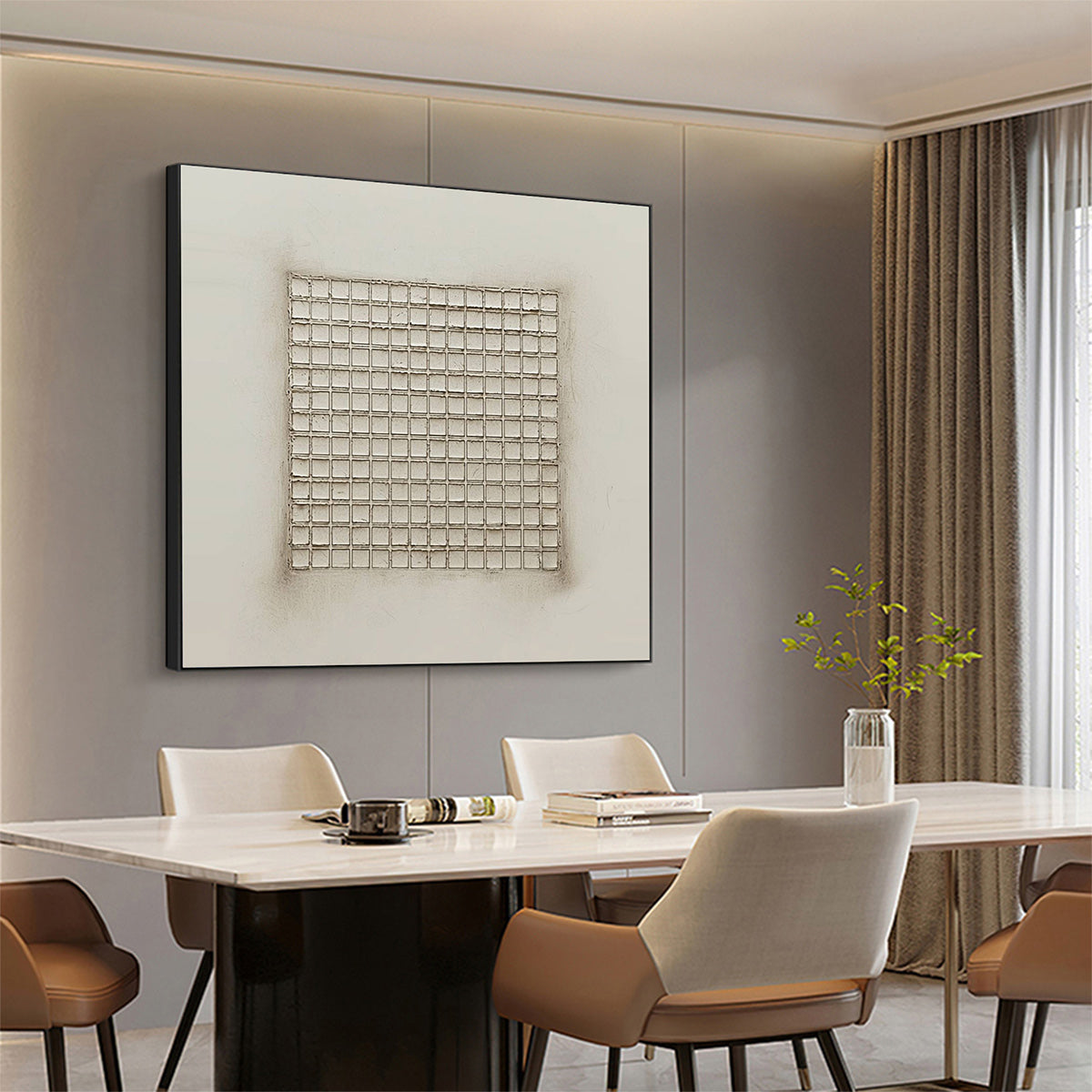 ORDERED CHAOS: Textured Minimalist Grid Oil Painting