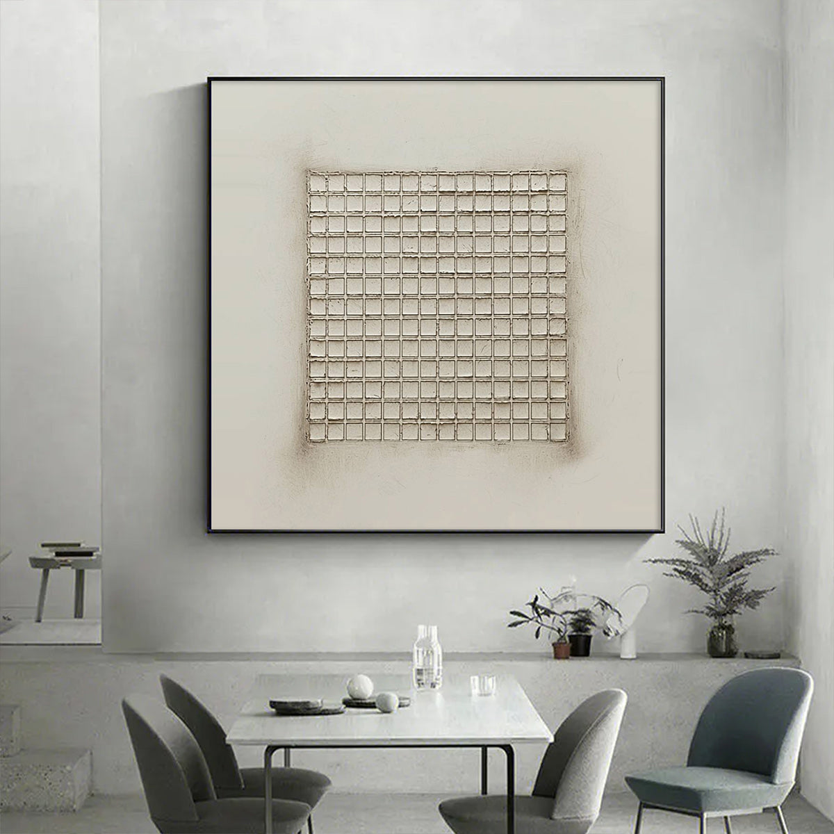 ORDERED CHAOS: Textured Minimalist Grid Oil Painting