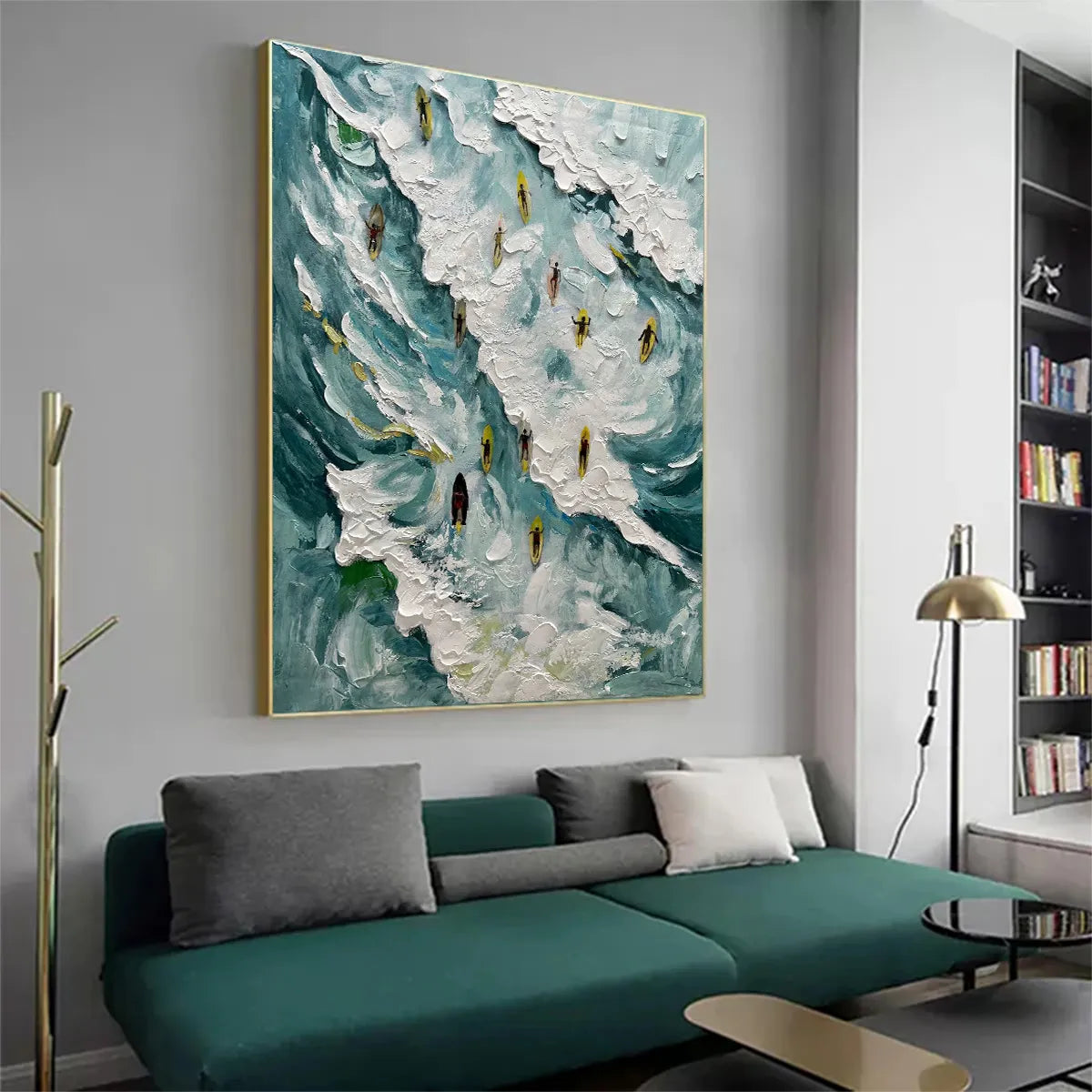 CATCHING THE WAVE: Ocean Surfers Impasto Oil Painting on Canvas