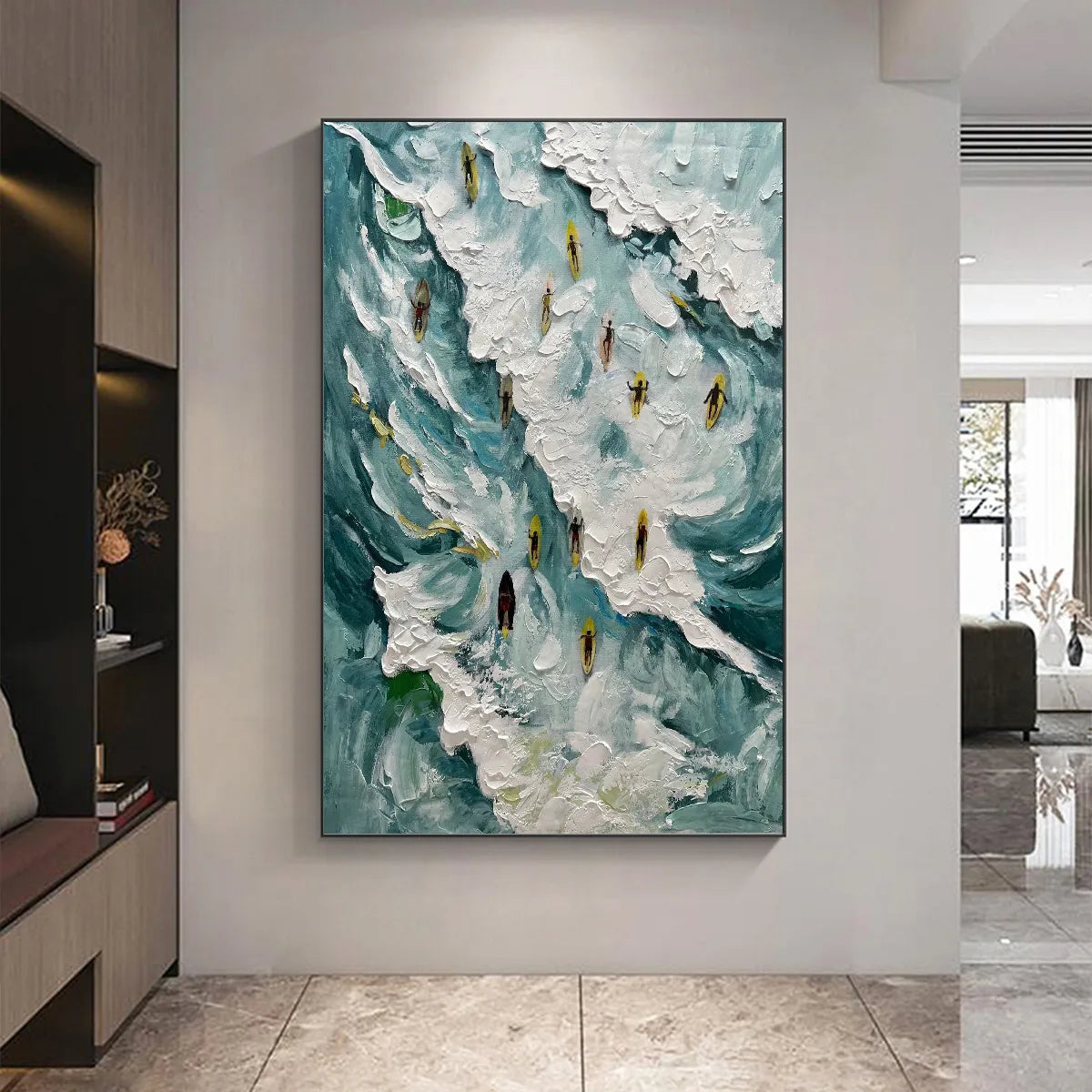 CATCHING THE WAVE: Ocean Surfers Impasto Oil Painting on Canvas