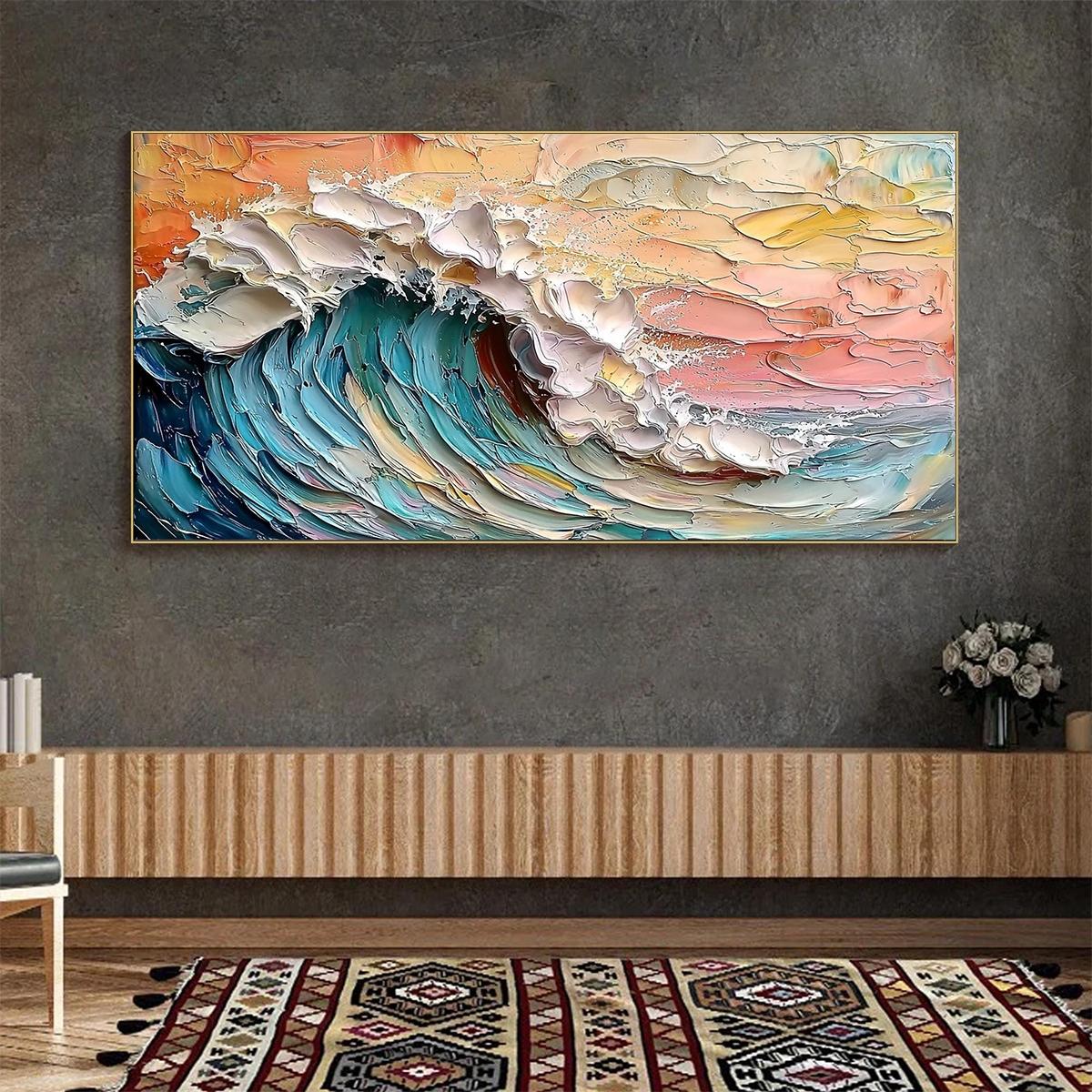 OCEAN'S EMBRACE: Textured Impasto Ocean Wave Oil Painting