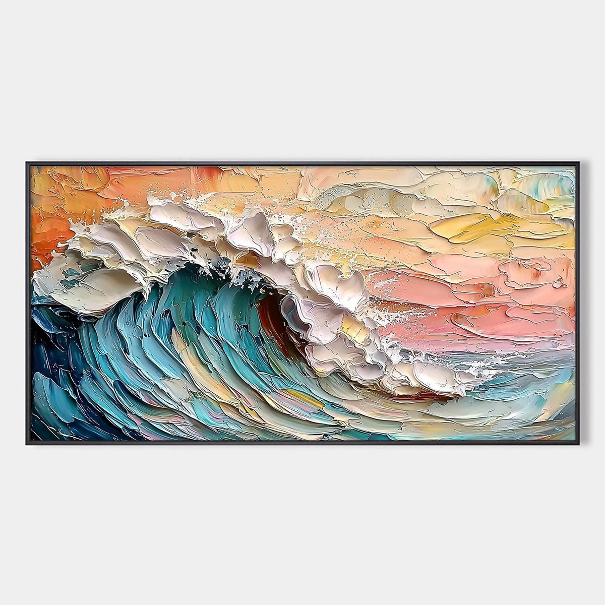 OCEAN'S EMBRACE: Textured Impasto Ocean Wave Oil Painting