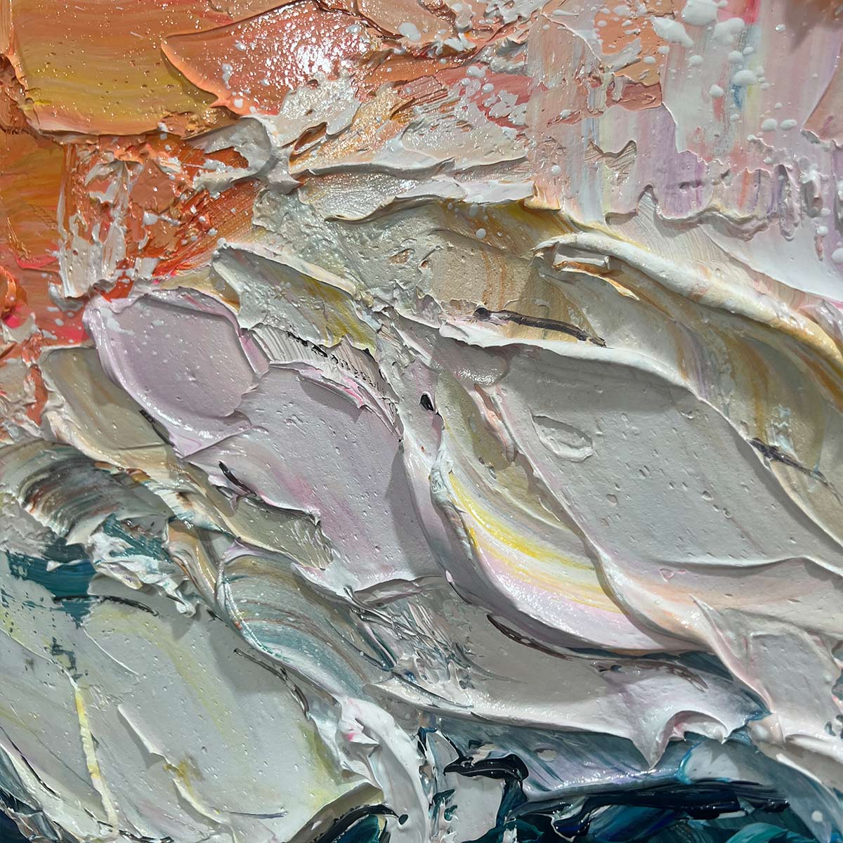 OCEAN'S EMBRACE: Textured Impasto Ocean Wave Oil Painting
